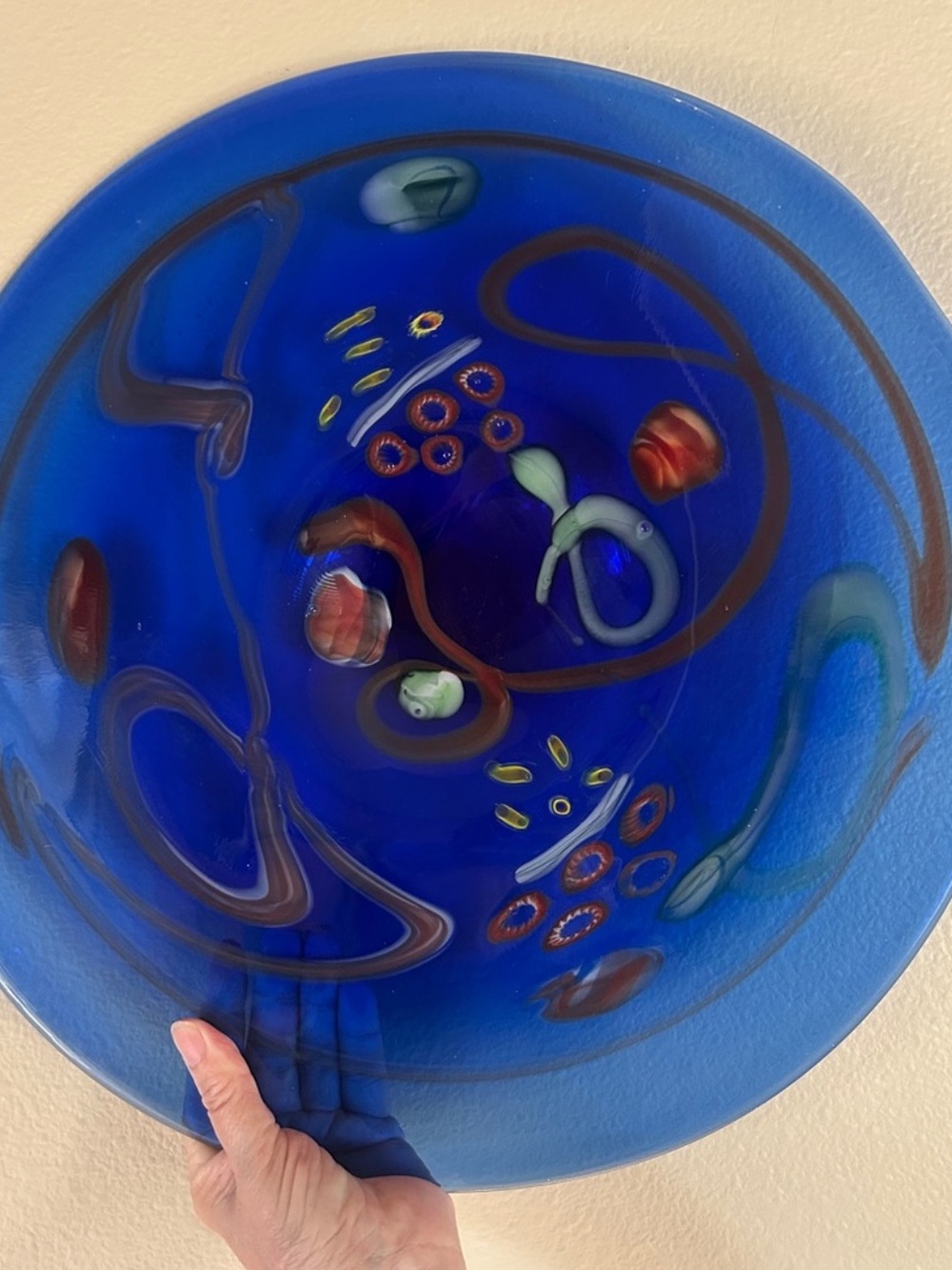 Handblown Cobalt Blue Murano Style Center Piece Art Glass Wall / Bowl